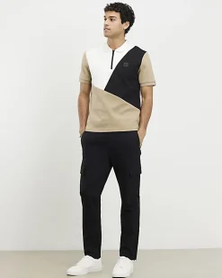 Beige Slim Fit Blocked Crew Neck T-Shirt