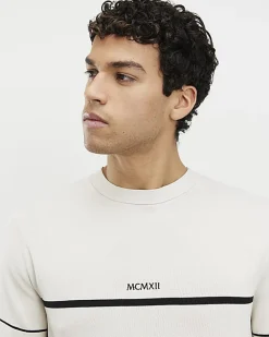 Beige Slim Fit Chest Blocked T-Shirt