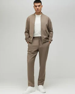Beige Slim Fit Elasticated Smart Joggers