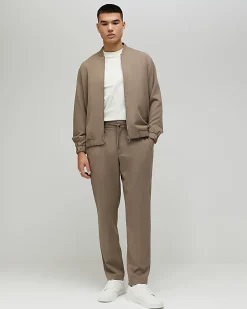 Beige Slim Fit Stretch Bomber Jacket