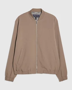Beige Slim Fit Stretch Bomber Jacket