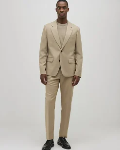 Beige Slim Fit Stretch Textured Suit Jacket