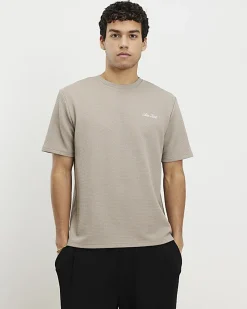 Beige Slim Fit Textured Midweight T-Shirt