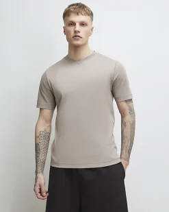Beige Slim Fit V Neck T-Shirt