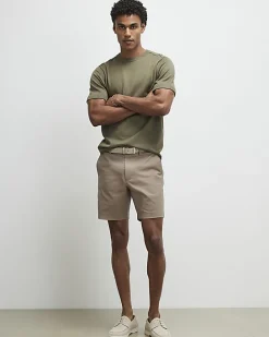 Beige Slim Stretch Chino Short with Belt