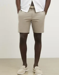 Beige Slim Stretch Chino Short with Belt