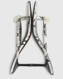 Beige Snake Print Toe Thong Heeled Sandals