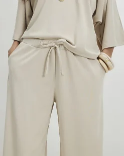 Beige Soft Touch Wide Leg Trousers