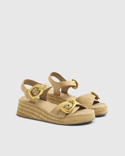 Beige Strap Buckle Wedge Sandals