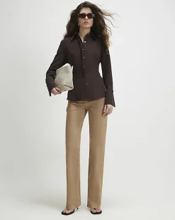 Beige Stretch Straight Leg Jeans