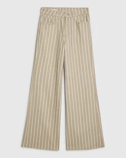 Beige Stripe Wide Leg Jeans