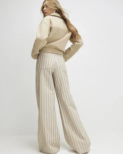 Beige Stripe Wide Leg Jeans