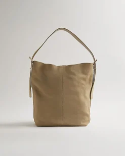 Beige Suede Buckle Slouch Bag