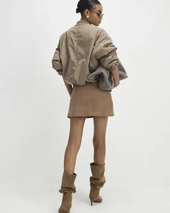 Beige Suede Seam Detail Mini Skirt