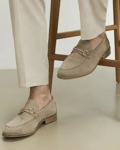 Beige Suede Snaffle Loafers