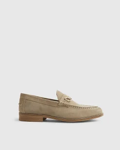 Beige Suede Snaffle Loafers