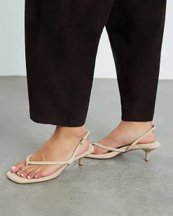 Beige Suede Toe Thong Heeled Sandals