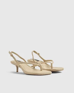 Beige Suede Toe Thong Heeled Sandals
