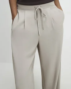 Beige Tailored Drawstring Wide Leg Trousers