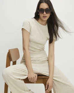 Beige Textured Fitted T-Shirt