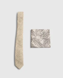 Beige Tie And Handkerchief Set