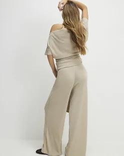 Beige Tie Waist Trousers