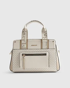 Beige Webbing Front Tote Bag