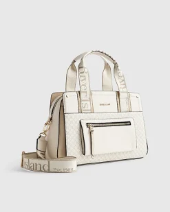 Beige Webbing Front Tote Bag