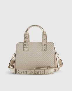 Beige Webbing Front Tote Bag