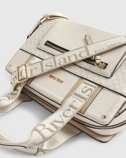 Beige Webbing Front Tote Bag