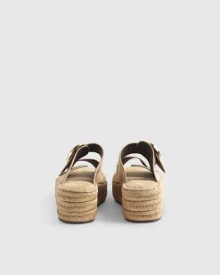 Beige Wide Fit Buckle Strap Wedge Sandals