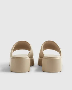 Beige Wide Fit Knitted Mule Flatform Sandals