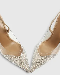 Beige Wide Fit Perspex Pointed Court Heels