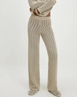 Beige Wide Leg Knitted Trousers
