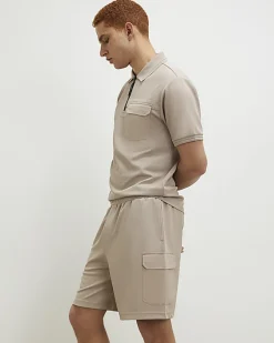 Biege Slim Fit Cargo Shorts