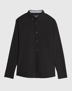Black Textured Muscle Fit Long Sleeve Shirt