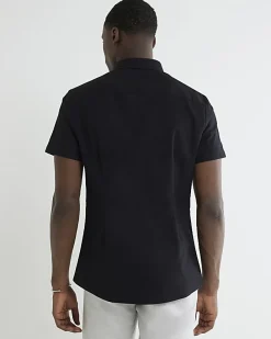 Black Textured Muscle Fit Short Sleeve Shirt