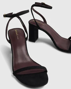 Black Barely There Heeled Sandals