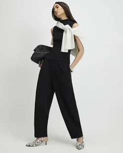 Black Barrel Leg Jersey Trousers