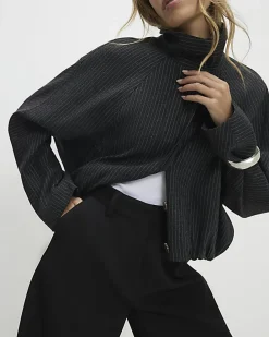 Black Barrel Leg Tailored Trousers