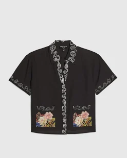 Black Beaded Floral Shirt