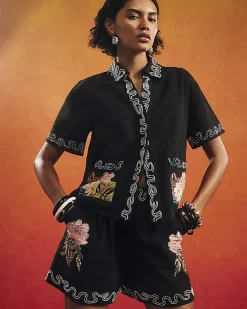 Black Beaded Floral Shirt