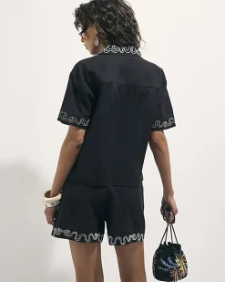Black Beaded Floral Shorts