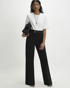 Black Belted Straight Leg Trousers