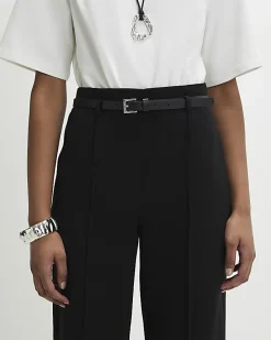 Black Belted Straight Leg Trousers