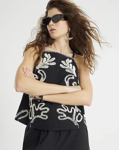 Black broderie Tank Top