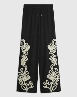 Black Broderie Wide Leg Trousers