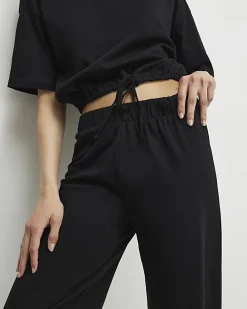Black Bubble Hem Jersey Loungewear Set