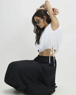 Black Bubble Hem Midi Skirt