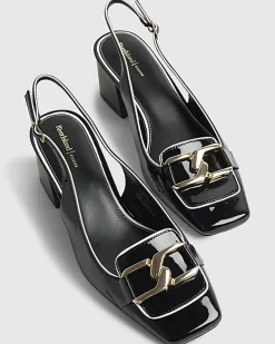 Black Buckle Loafer Court Slingback Heels